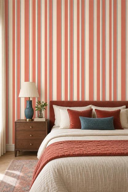 Warm Stripe Wallpaper Retro Modern Vertical Lines Neutral Wall Decor Home Design