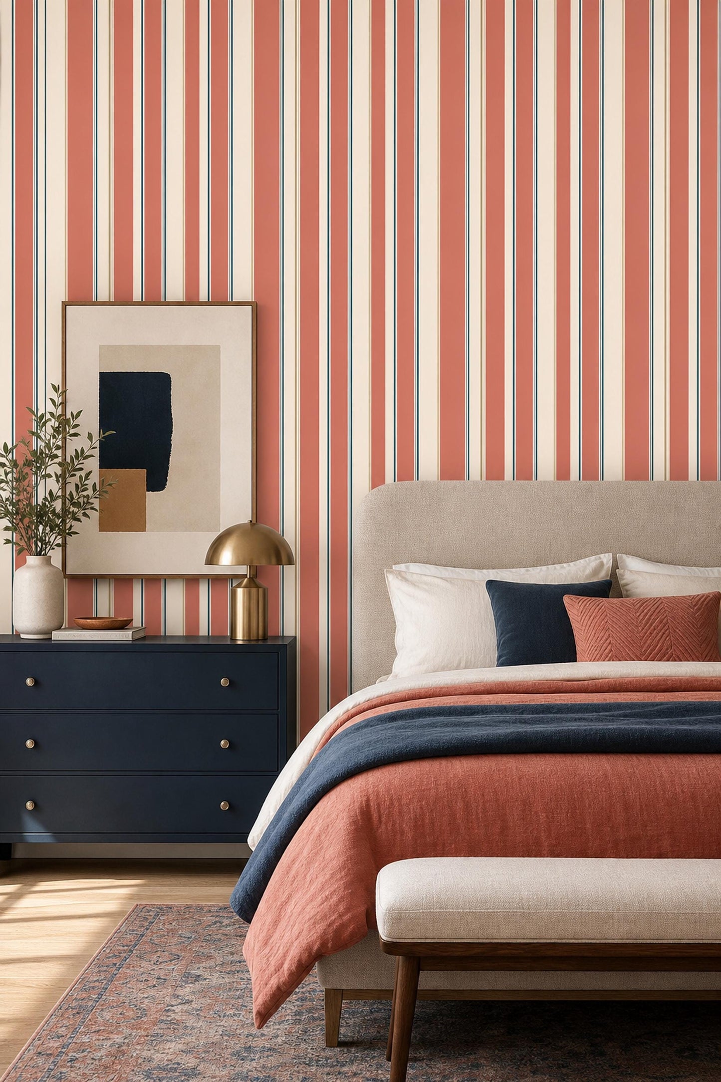 Warm Stripe Wallpaper Retro Modern Vertical Lines Neutral Wall Decor Home Design