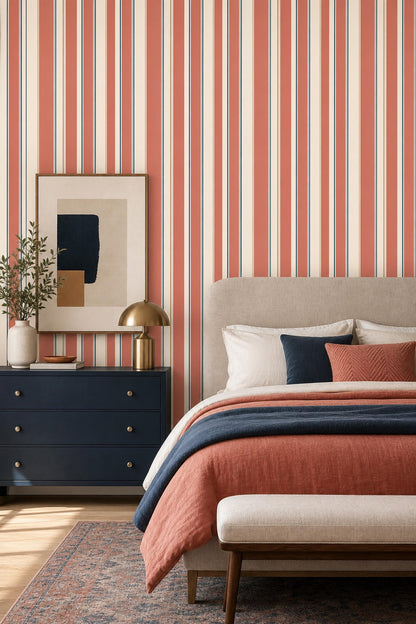 Warm Stripe Wallpaper Retro Modern Vertical Lines Neutral Wall Decor Home Design