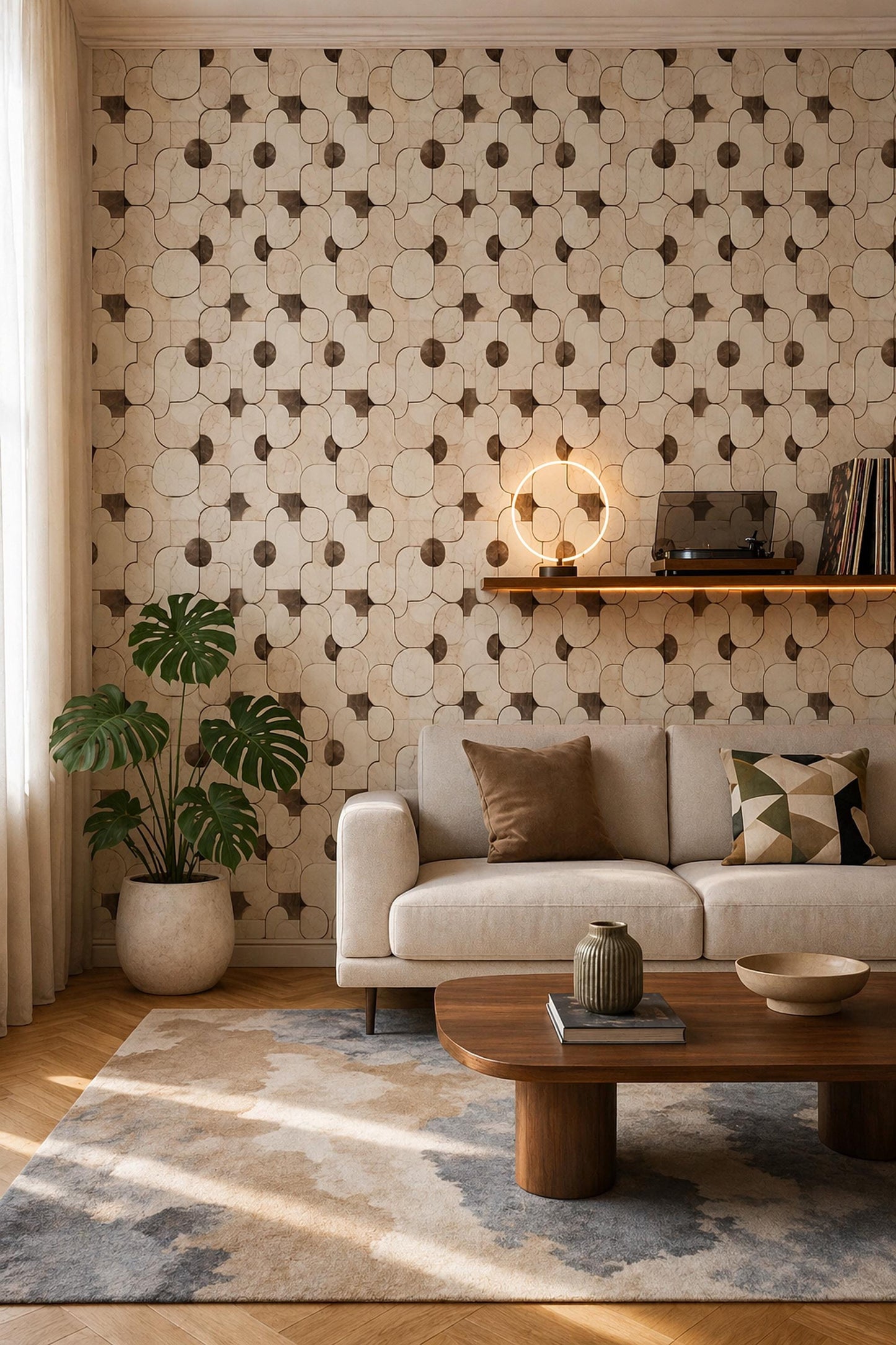 Modern Marble Tile Wallpaper Geometric Pattern Neutral Stone Design Minimal Luxury Wall Decor