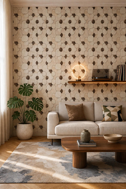 Modern Marble Tile Wallpaper Geometric Pattern Neutral Stone Design Minimal Luxury Wall Decor
