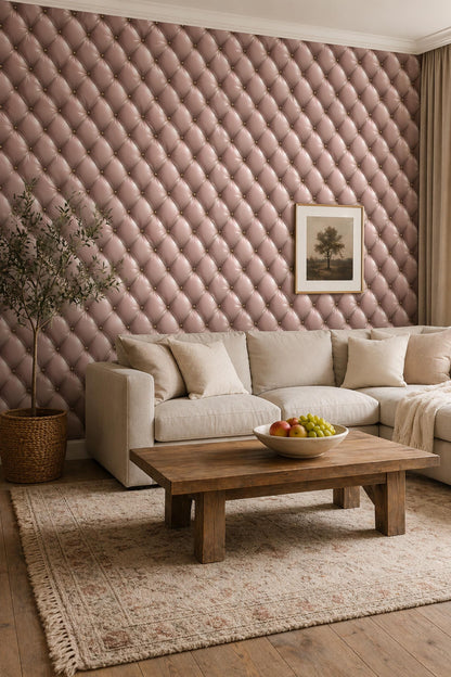 Blush Pink Tufted Wallpaper Luxury Panel Effect Soft Glam Wall Decor Chic Interior