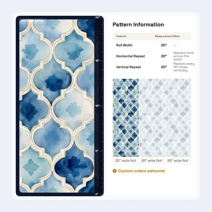 Moroccan Tile Wallpaper Set Blue Trellis Pattern Coastal Wall Decor Boho Chic Design