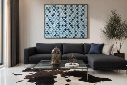 Moroccan Tile Wallpaper Set Blue Trellis Pattern Coastal Wall Decor Boho Chic Design