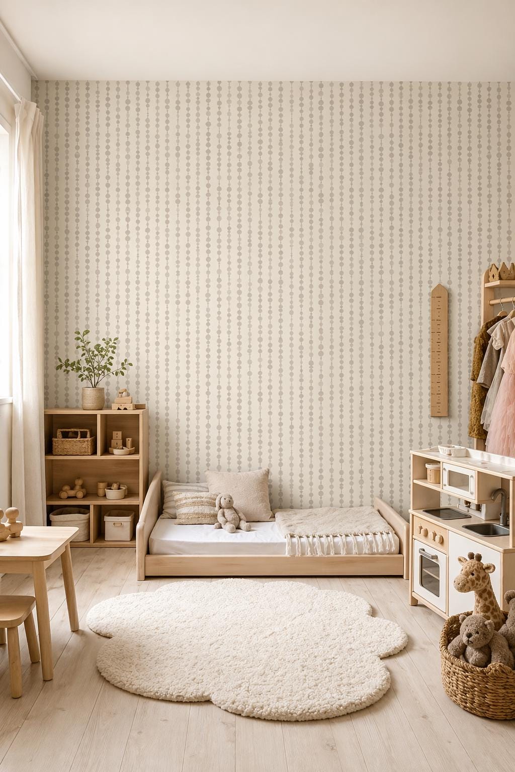 Neutral Bead Line Wallpaper Set Minimal Dot Pattern Scandinavian Japandi Wall Decor