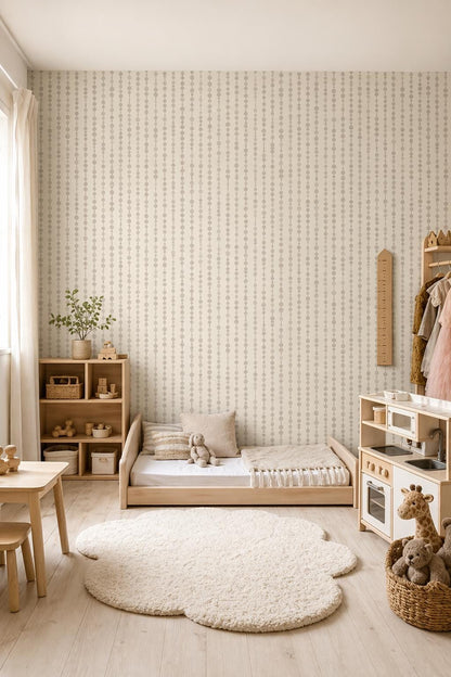 Neutral Bead Line Wallpaper Set Minimal Dot Pattern Scandinavian Japandi Wall Decor