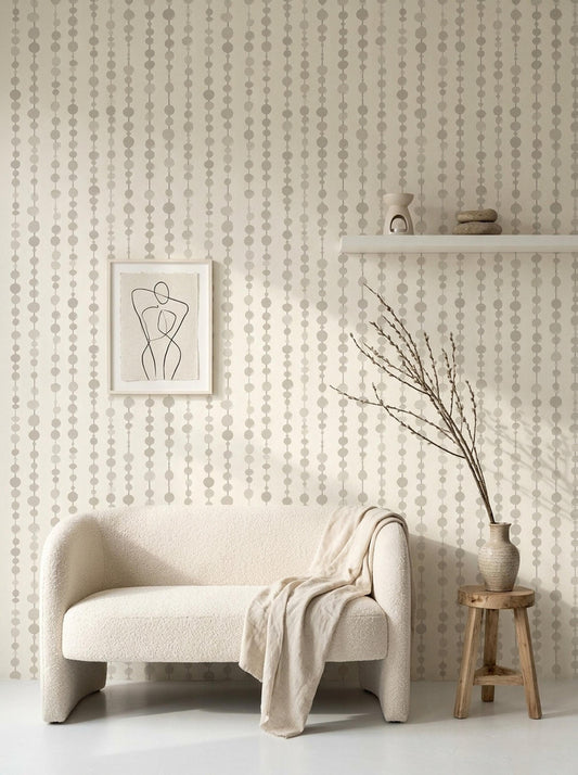 Neutral Bead Line Wallpaper Set Minimal Dot Pattern Scandinavian Japandi Wall Decor
