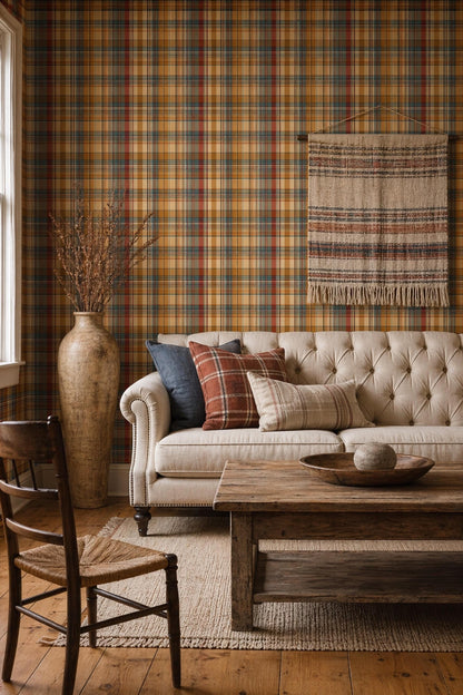 Plaid Tartan Wallpaper Set Rustic Cabin Check Pattern Warm Cozy Wall Decor
