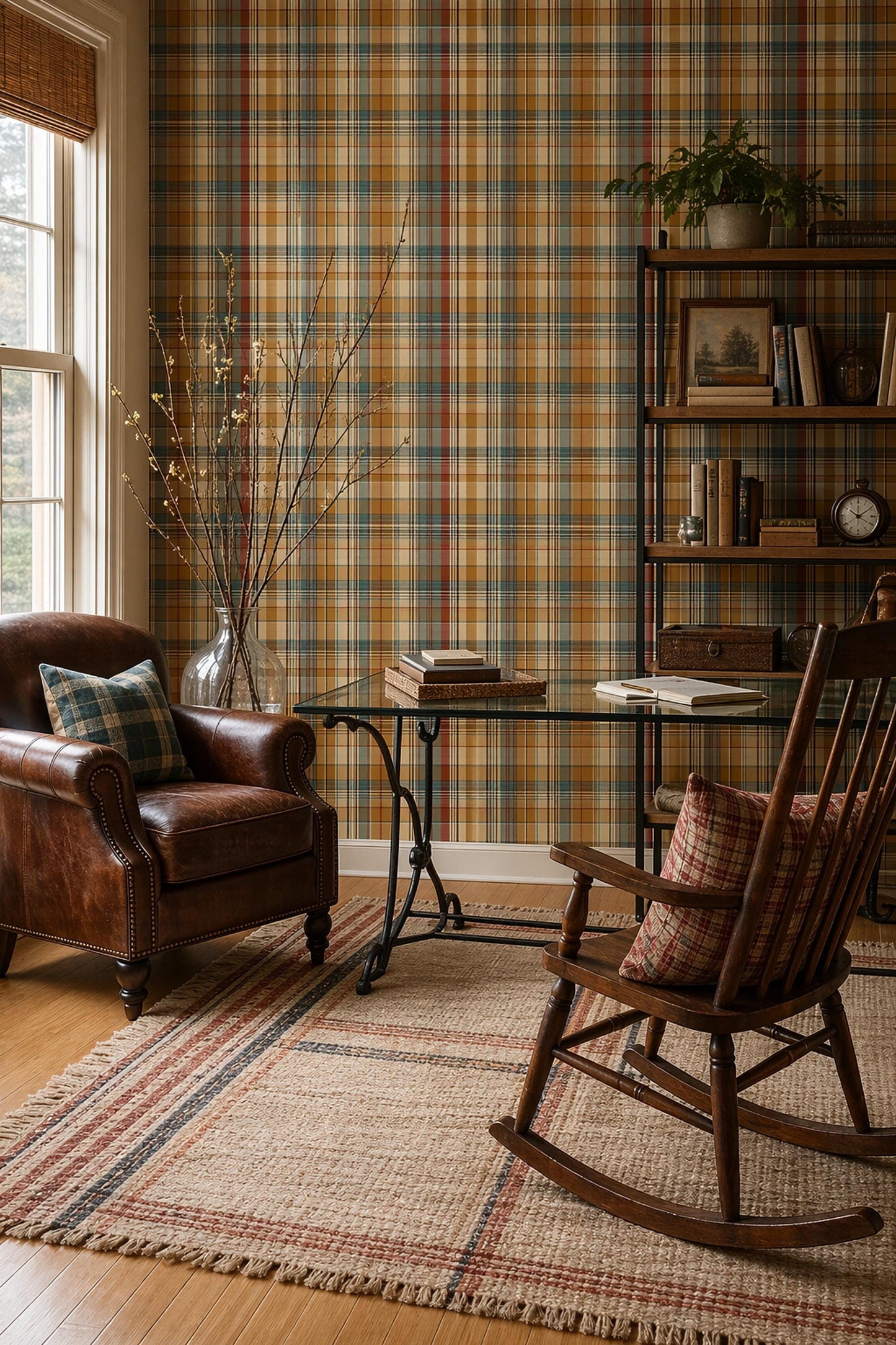 Plaid Tartan Wallpaper Set Rustic Cabin Check Pattern Warm Cozy Wall Decor