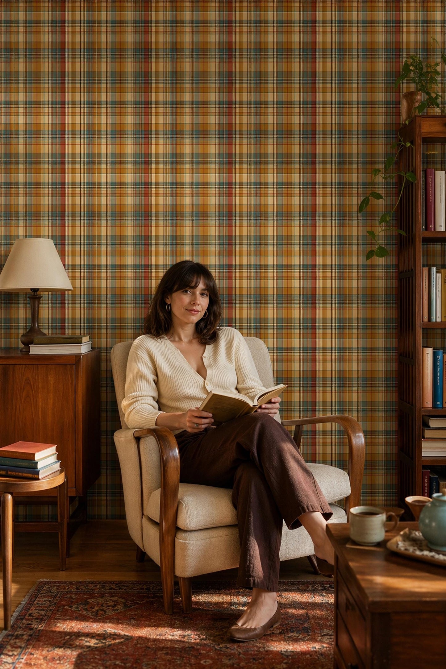 Plaid Tartan Wallpaper Set Rustic Cabin Check Pattern Warm Cozy Wall Decor