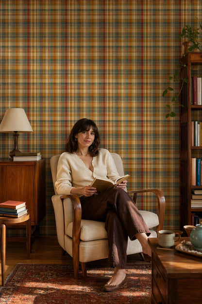 Plaid Tartan Wallpaper Set Rustic Cabin Check Pattern Warm Cozy Wall Decor