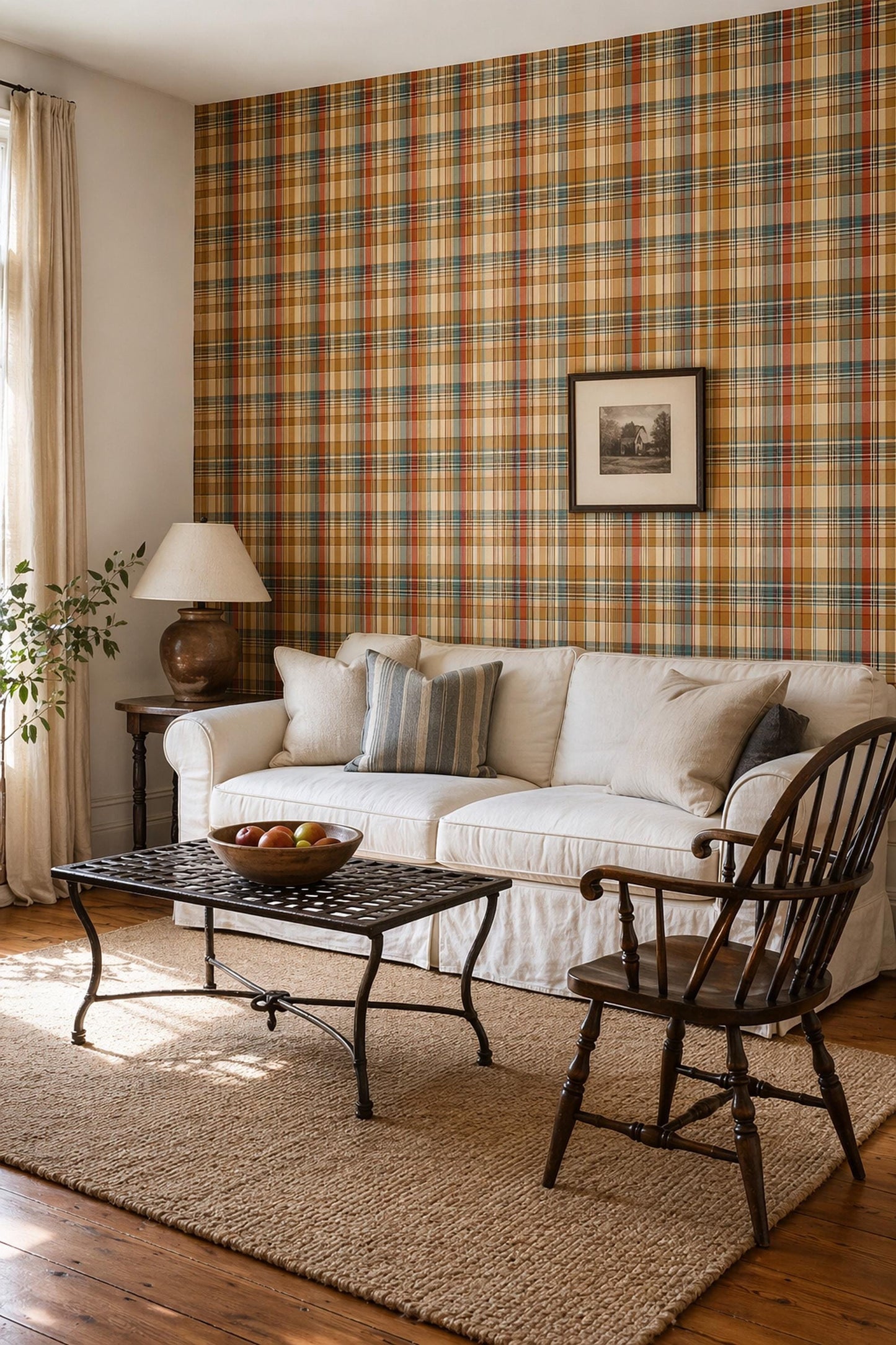 Plaid Tartan Wallpaper Set Rustic Cabin Check Pattern Warm Cozy Wall Decor