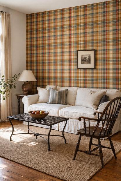 Plaid Tartan Wallpaper Set Rustic Cabin Check Pattern Warm Cozy Wall Decor