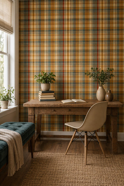 Plaid Tartan Wallpaper Set Rustic Cabin Check Pattern Warm Cozy Wall Decor