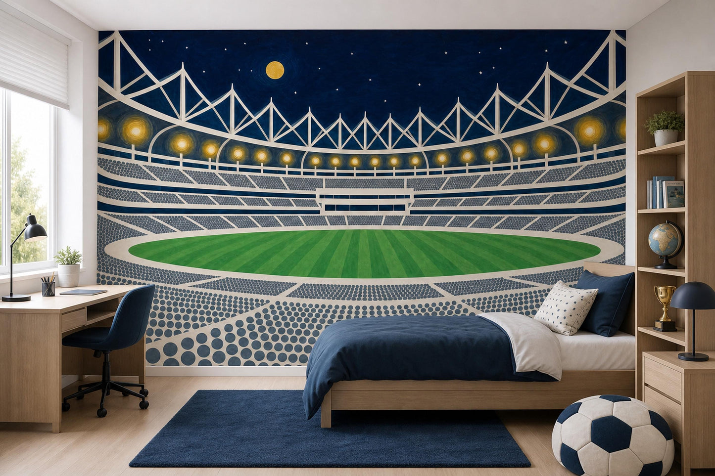 Dark Night Stadium Wallpaper Sports Arena Navy Sky Wall Mural