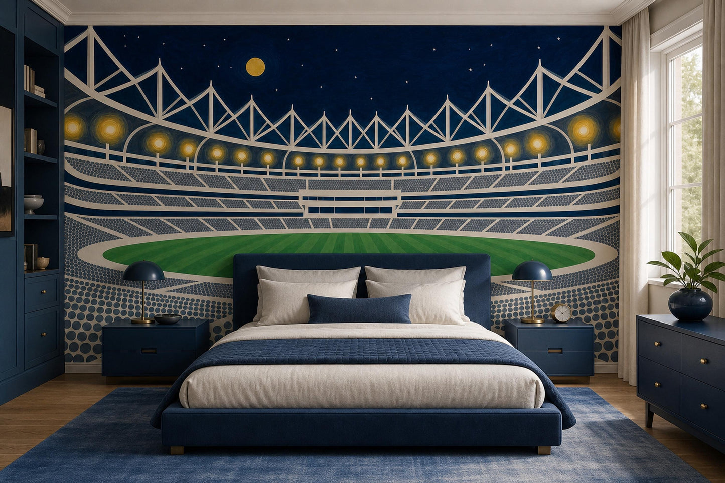Dark Night Stadium Wallpaper Sports Arena Navy Sky Wall Mural