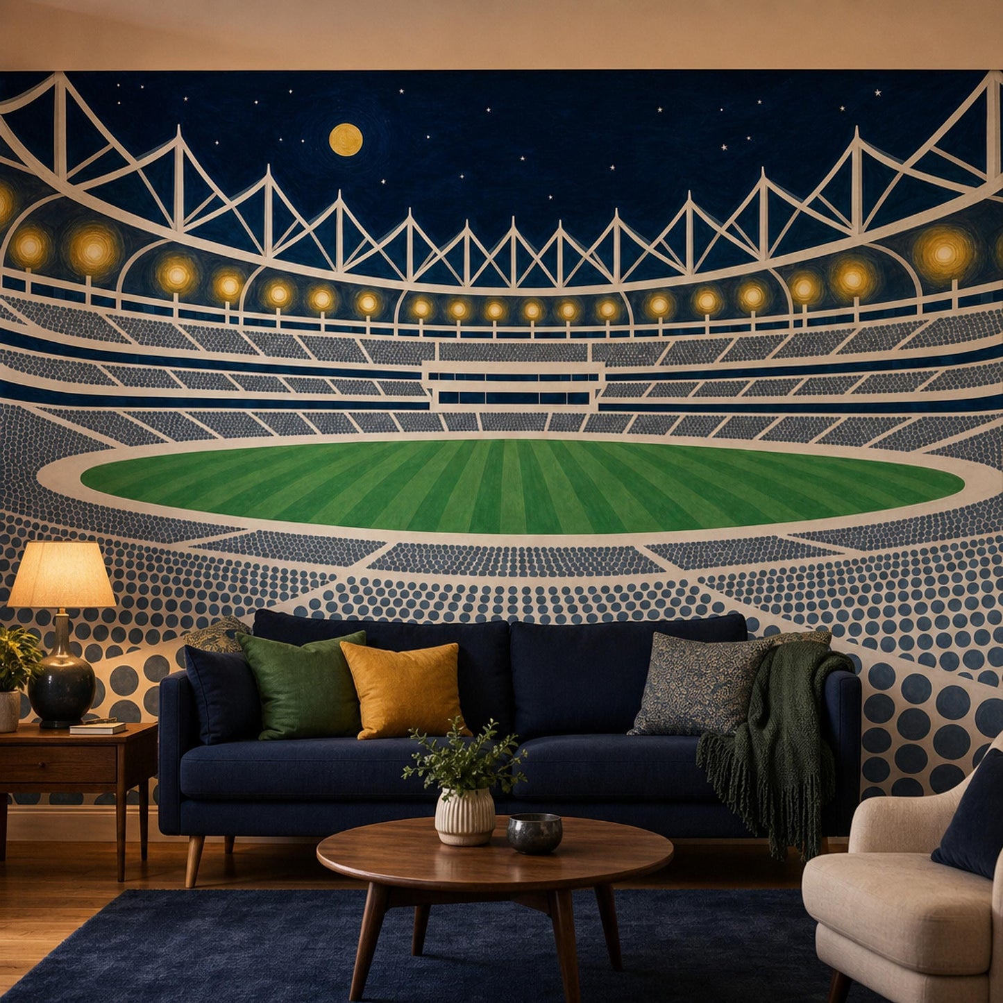 Dark Night Stadium Wallpaper Sports Arena Navy Sky Wall Mural