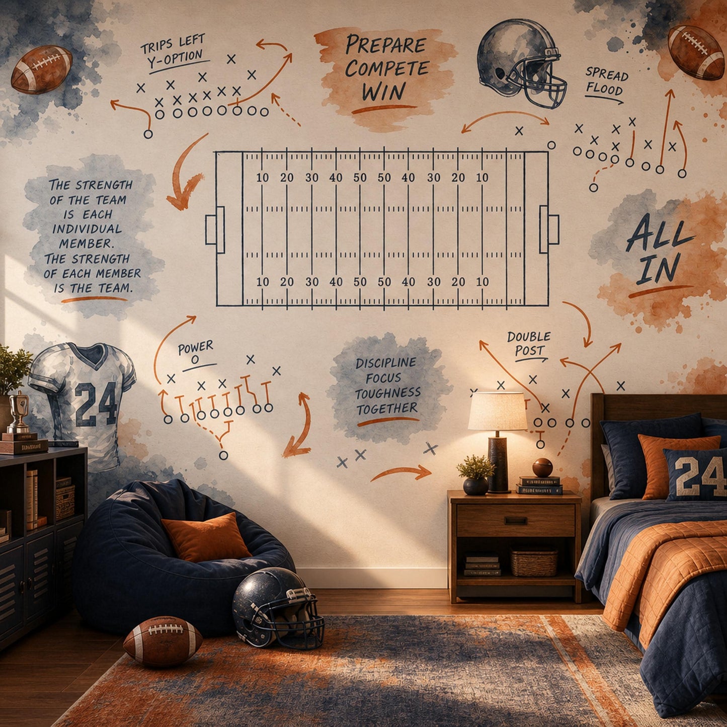 American Football Playbook Wall Mural Sports Game Room Decor Strategy Art