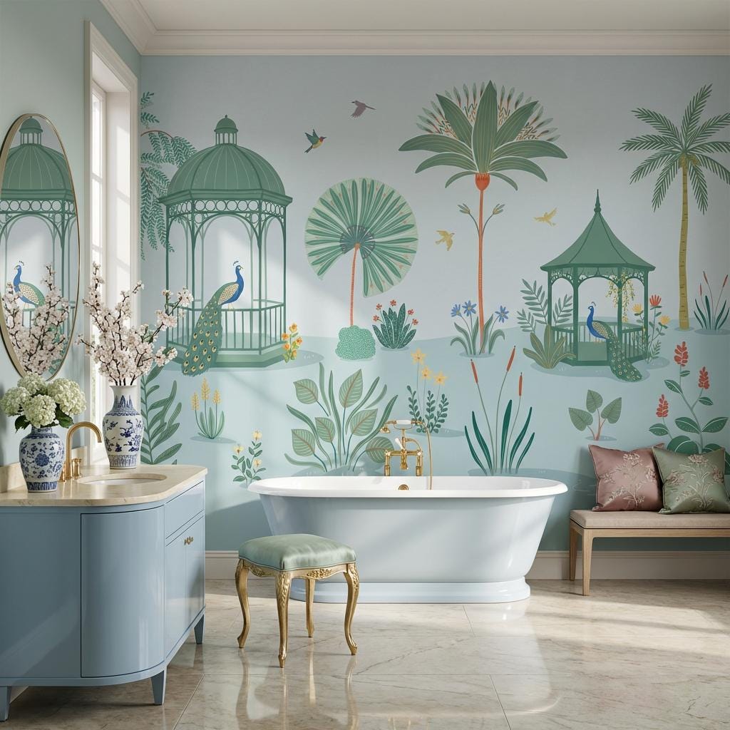 Gazebo Pavilion Wallpaper Garden Landscape Tropical Foliage Wall Mural