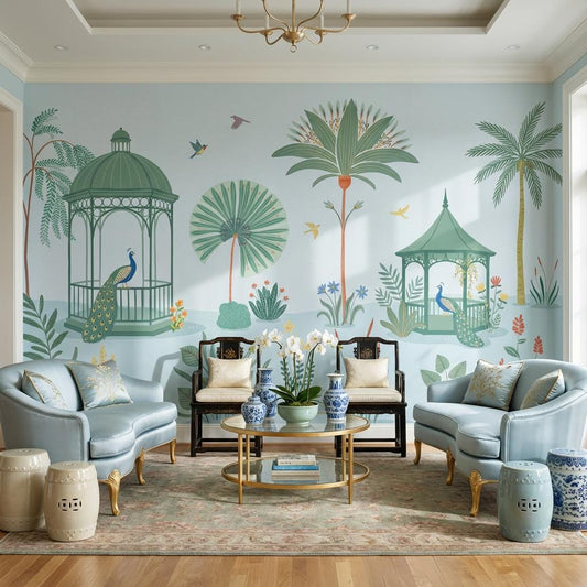 Gazebo Pavilion Wallpaper Garden Landscape Tropical Foliage Wall Mural