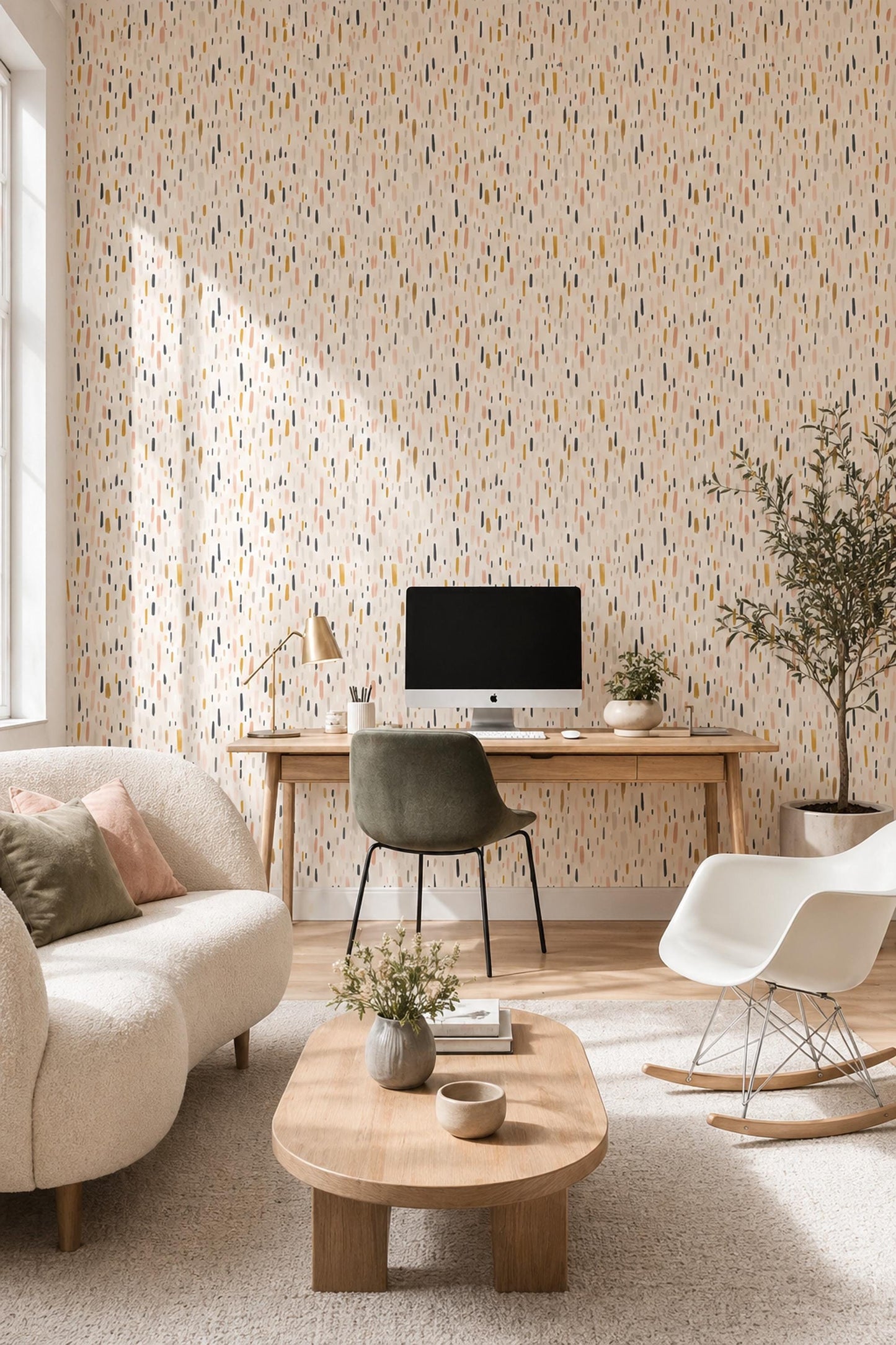 Abstract Brush Stroke Wallpaper Pattern Neutral Boho Wall Decor Beige Terracotta Modern