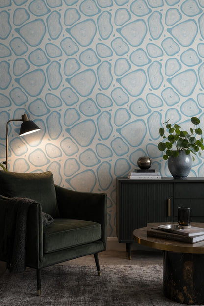 Abstract Organic Shapes Wallpaper Pattern Blue Coastal Pebble Modern Minimal Wall Decor