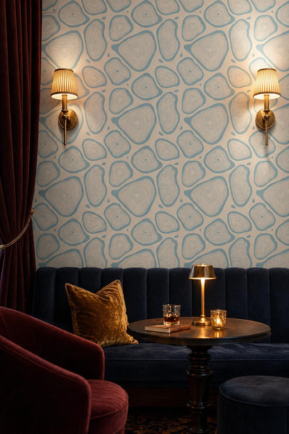 Abstract Organic Shapes Wallpaper Pattern Blue Coastal Pebble Modern Minimal Wall Decor