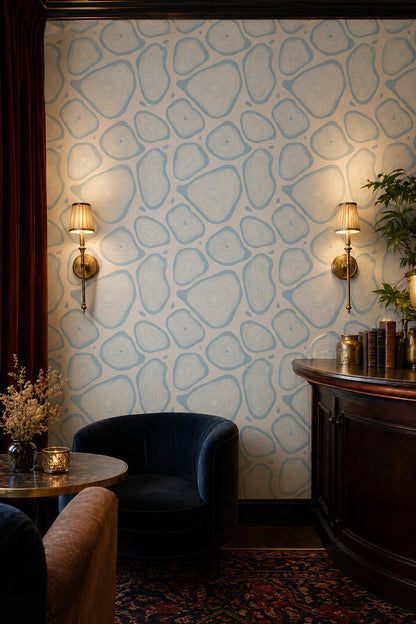 Abstract Organic Shapes Wallpaper Pattern Blue Coastal Pebble Modern Minimal Wall Decor