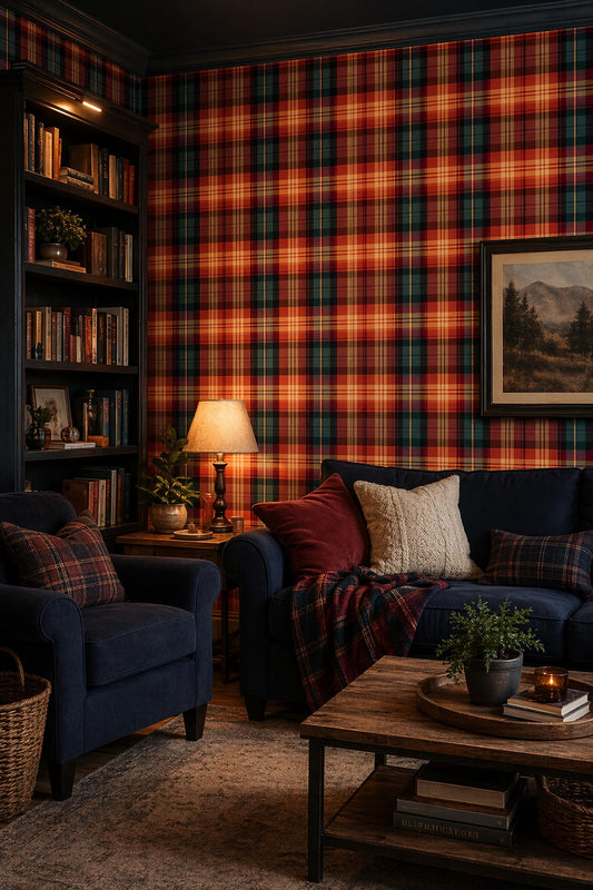 Classic Plaid Wallpaper Pattern Tartan Check Rustic Cabin Lodge Wall Decor Vintage Style