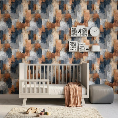 Abstract Paint Texture Wallpaper Pattern Blue Gray Rust Modern Artistic Wall Decor