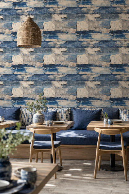 Coastal Abstract Wallpaper Pattern Blue White Textured Brush Modern Beach Style Decor