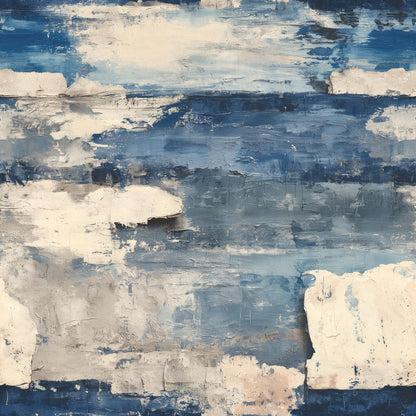Coastal Abstract Wallpaper Pattern Blue White Textured Brush Modern Beach Style Decor