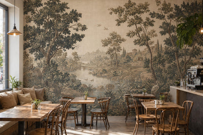Antique River Landscape Wall Mural Vintage Countryside Scenic Wallpaper Classic Nature Art