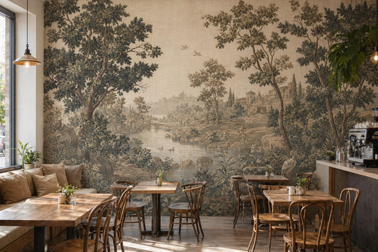 Antique River Landscape Wall Mural Vintage Countryside Scenic Wallpaper Classic Nature Art