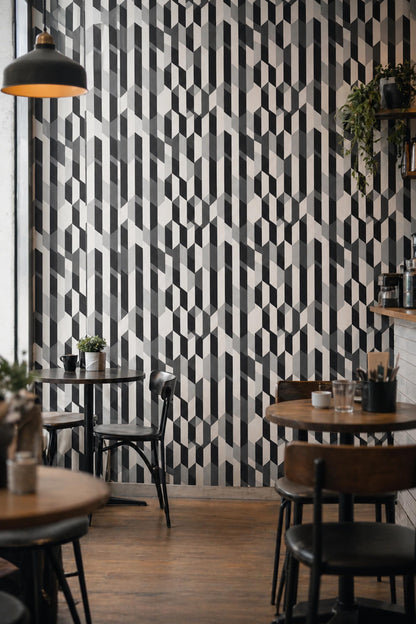 Geometric Wallpaper Modern Pattern Black White Wall Design 3D Cube Abstract Decor