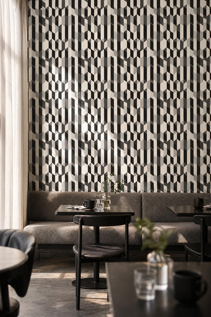 Geometric Wallpaper Modern Pattern Black White Wall Design 3D Cube Abstract Decor