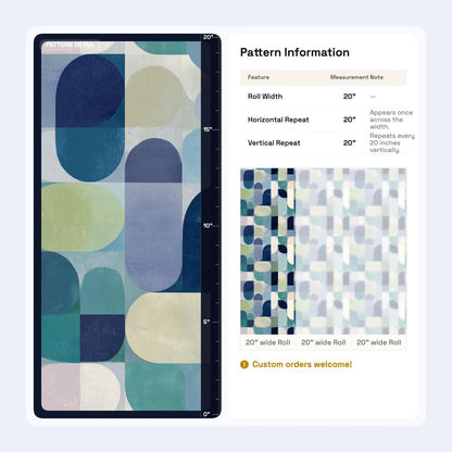 Mid Century Geometric Wallpaper Retro Pattern Blue Green Modern Abstract Wall Decor
