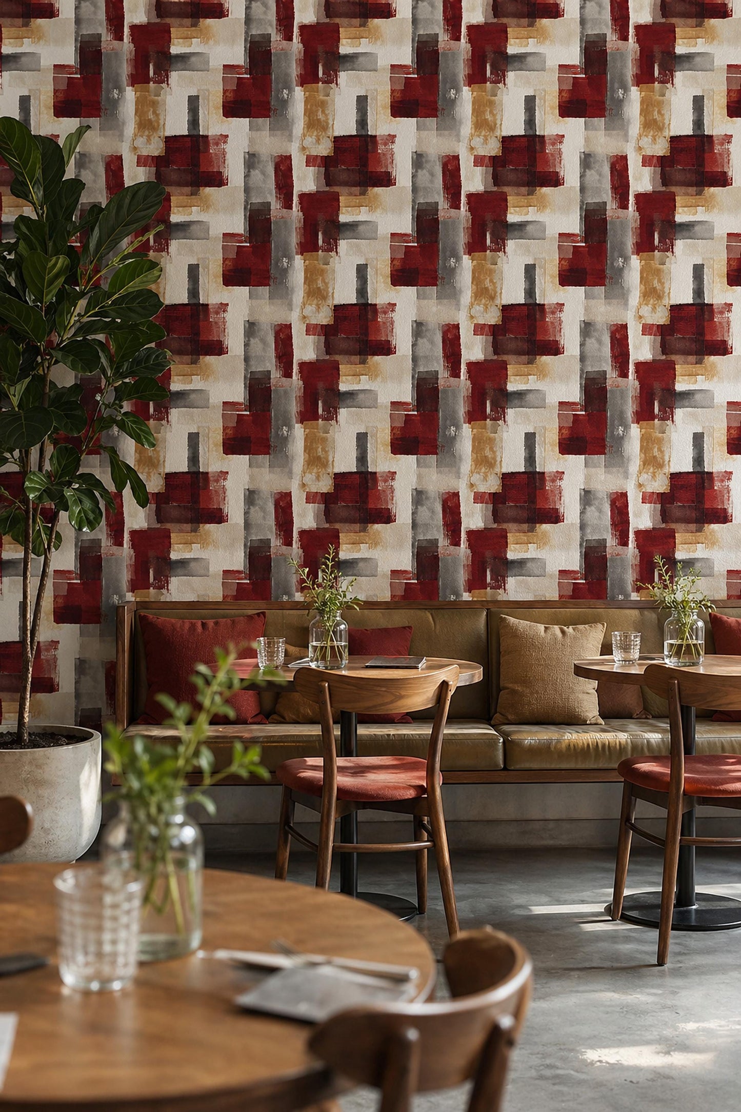 Abstract Brush Stroke Wallpaper Red Beige Artistic Texture Modern Statement Wall Decor