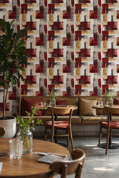 Abstract Brush Stroke Wallpaper Red Beige Artistic Texture Modern Statement Wall Decor