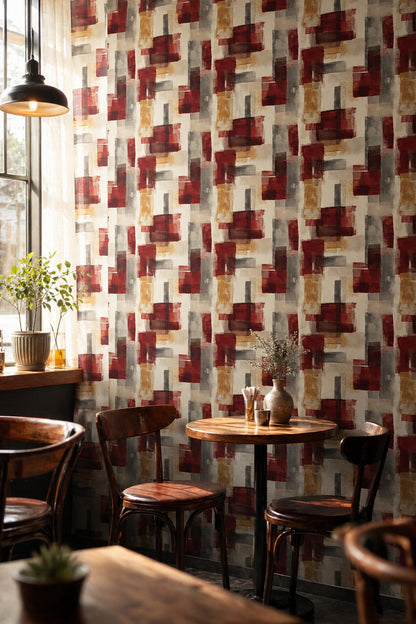 Abstract Brush Stroke Wallpaper Red Beige Artistic Texture Modern Statement Wall Decor