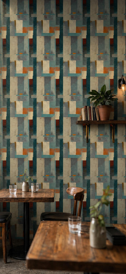 Abstract Block Wallpaper Mid Century Modern Texture Retro Artistic Wall Decor Panel Design
