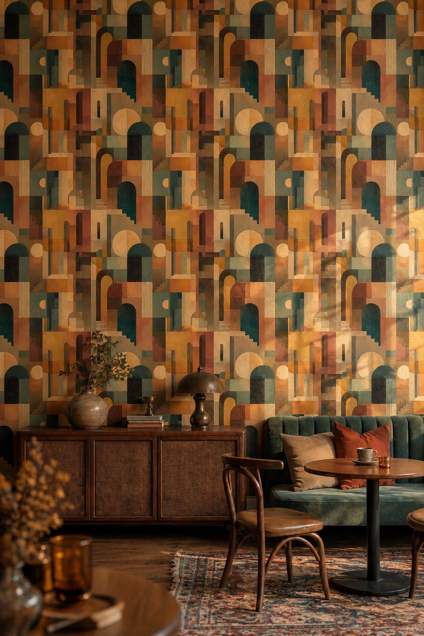 Mid Century Arch Wallpaper Abstract Architectural Pattern Retro Modern Wall Decor