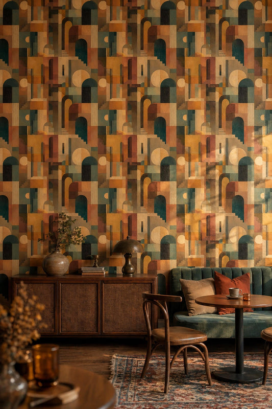 Mid Century Arch Wallpaper Abstract Architectural Pattern Retro Modern Wall Decor