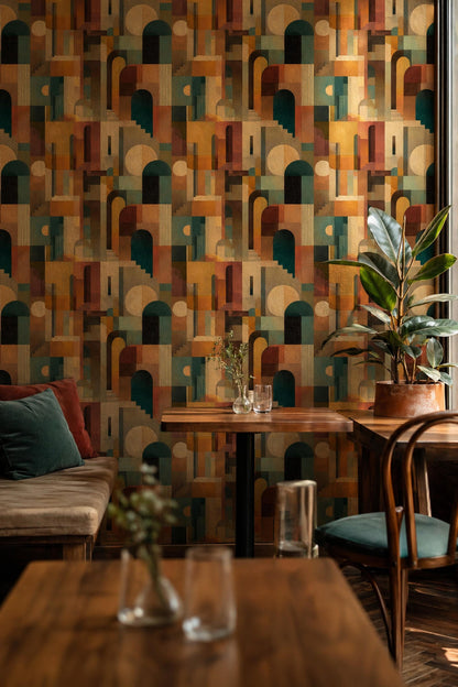 Mid Century Arch Wallpaper Abstract Architectural Pattern Retro Modern Wall Decor