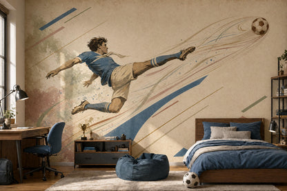 Soccer Kick Wall Mural Football Athlete Decor Boys Room Sports Bedroom Statement Art