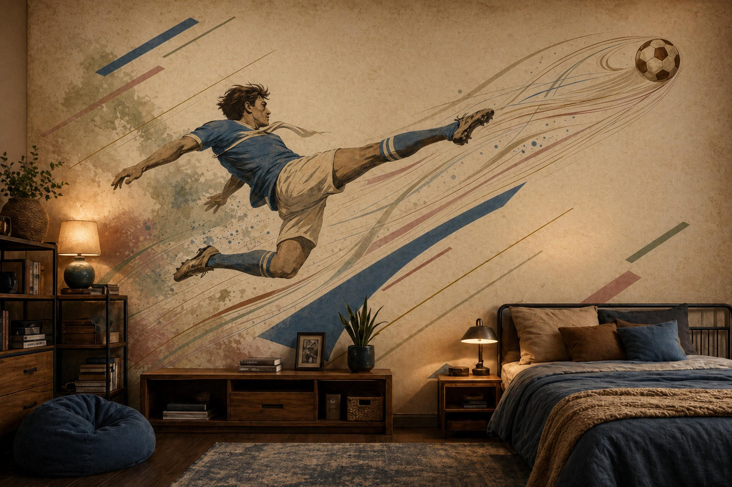 Soccer Kick Wall Mural Football Athlete Decor Boys Room Sports Bedroom Statement Art