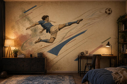 Soccer Kick Wall Mural Football Athlete Decor Boys Room Sports Bedroom Statement Art