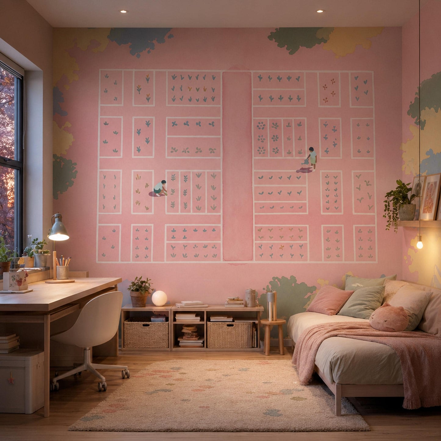 Watercolor Texture Wallpaper Pastel Garden Plan Minimal Plot Map Wall Mural