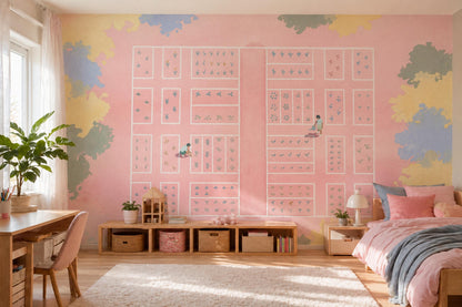 Watercolor Texture Wallpaper Pastel Garden Plan Minimal Plot Map Wall Mural