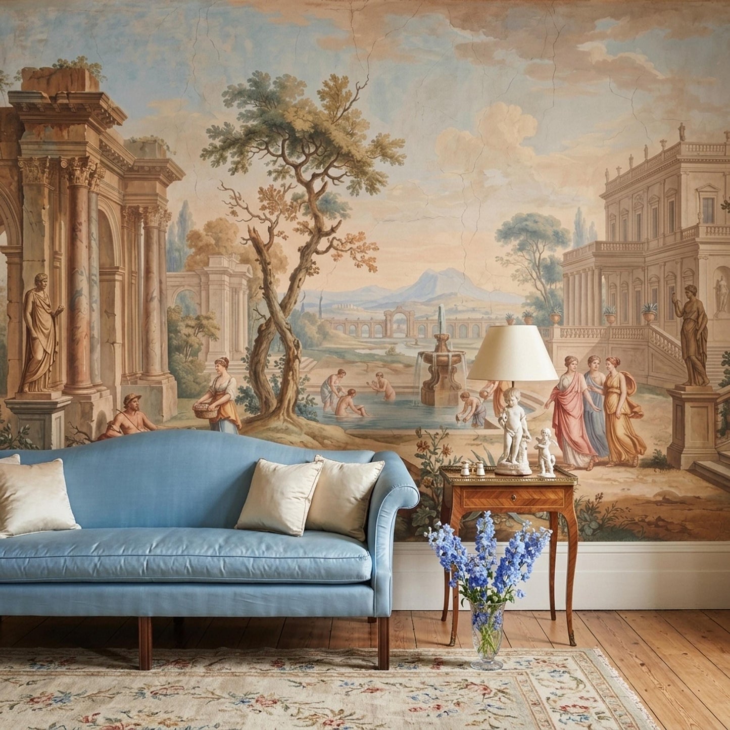 Fresco Mural Wallpaper Roman Ruins Fountain Garden Wall Mural